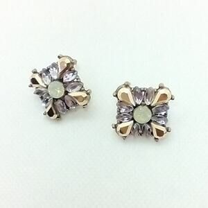 Rhinestone post earrings Diamond shape Gold Clear Pearlescent NWOT